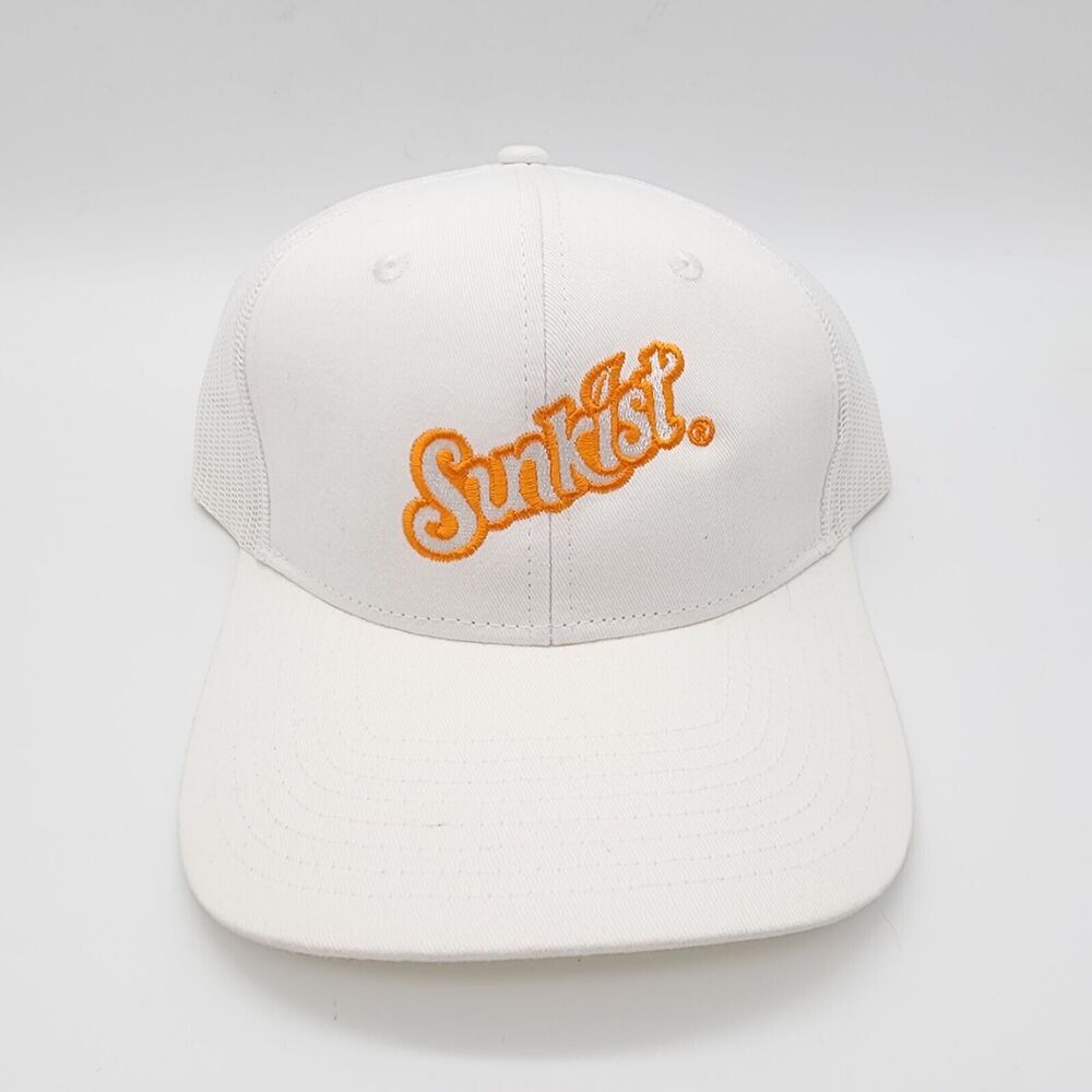 Sunkist Snapback Trucker Cap White Embroidered Mesh Structured Twill Retro